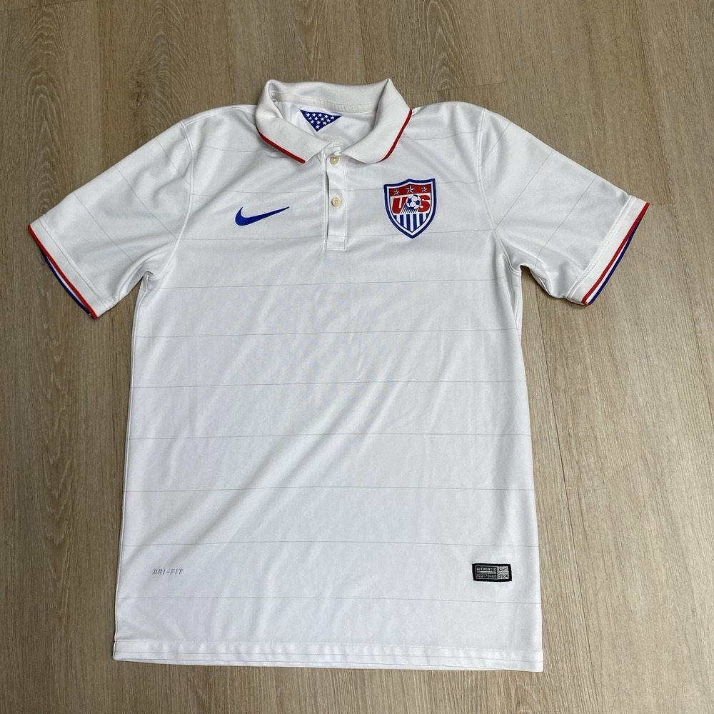 Nike USA Soccer Jersey 2014 World Cup Home Mens White Blue Polo Size M USMNT